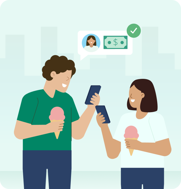 Ilustración de personas usando Alias ACH desde el celular
