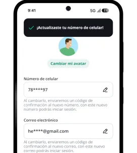 Celular que muestra pantalla para cambiar avatar y editar datos personales en LAFISE Digital