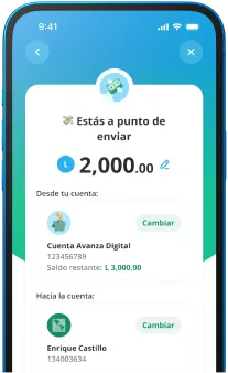 Celular donde se muestra información para enviar dinero a otras cuentas LAFISE