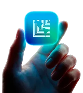 Mano sosteniendo ícono de LAFISE Digital con colores vibrantes
