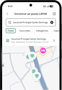 Celular mostrando un mapa donde se ubican las agencias de Banco LAFISE en Honduras