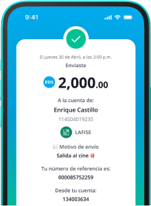 Celular donde se muestra información para enviar dinero a otras cuentas LAFISE